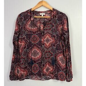 Lucky Brand Peasant Blouse with Tassels Womens Size S Feminine Romantic Boho